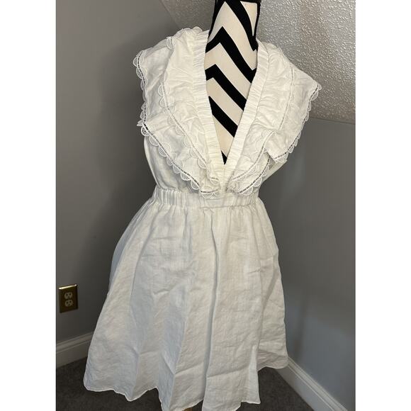 Anthropologie We Are Sundays NWT Aurora Linen Mini Dress White Ruffle Backless - Picture 7 of 12